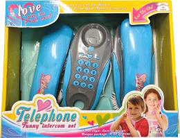 Telefony dìtské pokoj-pokoj šedo-modré 2ks drátové na baterie Zvuk