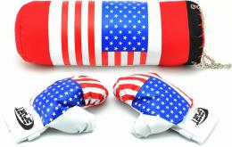 Boxerský dìtský set pytel boxovací + rukavice 1 pár potisk vlajka USA v sí�ce