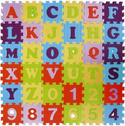 Mìkké bloky Èíslice a písmena 36ks pìnový koberec baby vkládací puzzle