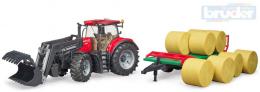 BRUDER 03198 Set traktor CASE IH Optum 300 CVX + èelní nakladaè a pøepravník balíkù