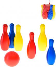 Hra Kuželky soft plastové barevné set 6ks 19cm s koulí v sí�ce