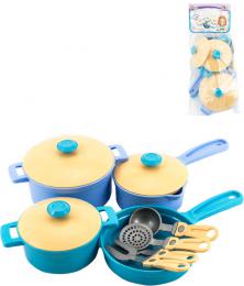 Pánev s hrnci a kuchyòskými nástroji set 11ks dìtské barevné nádobí plast