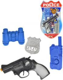 Pistole policejní klapací 18cm + fo�ák/dalekohled set s doplòky 4ks na kartì