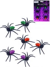Zvíøátko pavouk èerný 7cm s barevnými tøpytkami set 6ks Halloween
