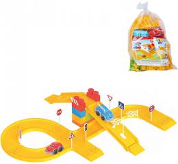 Stavebnice hern set drha s dopravnmi znakami + 2x autko s oima 44 dlk