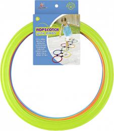 Hra Hopscotch skákací panák set 10 barevných kruhù se spojnicemi plast