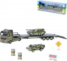 Auto transportér vojenský kovový 25cm set se 2 tanky a doplòky volný chod