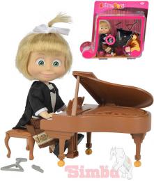 SIMBA Máša a medvìd panenka klavíristka 12cm set s pianem a trianglem na baterie