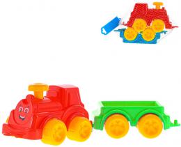 Baby vláèek barevný set lokomotiva + vagón s oblièejem 2 barvy plast
