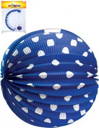 Lampion papírový modrý kulatý 25cm bílý puntík v sáèku