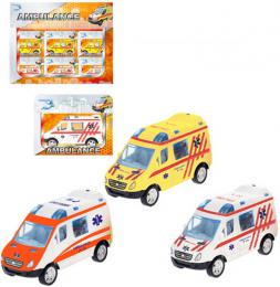 Auto ambulance 8cm kovové na zpìtný nátah 3 barvy sanitka v krabièce