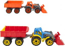 Traktor barevný bagr s vlekem a lžící na písek 2 barvy plast v sí�ce