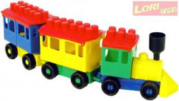 LORI 007 Vláèek barevný 35cm set lokomotiva + 2 vagonky plast 7