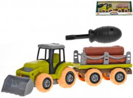 Traktor s vleèkou montážní šroubovací set s nástrojem a kládami døeva volný chod
