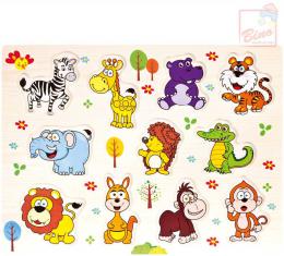 BINO DØEVO Baby puzzle vkládací zvíøátka safari 11 dílkù na desce