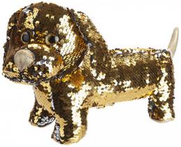Pes Jezevk zlat tpytiv 28cm textiln s flitry - zvtit obrzek